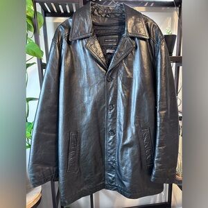 Jim & Marylou Men's Black Leather Jacket - Classic Button-Up Coat